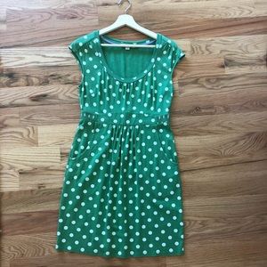 Green and white polka dot dress